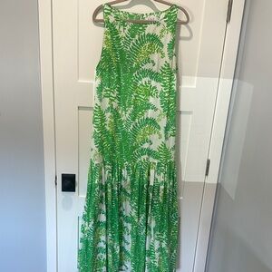 Green Fern Print Sleeveless Maxi Dress